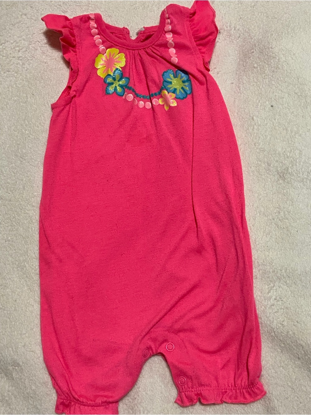 George Bright Pink Baby Romper with Floral Chest Accent